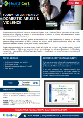 Foundation Certificate of Domestic Abuse & Violence