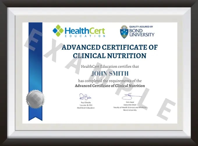 Example of the Advanced Certificate of Medical Nutrition Management