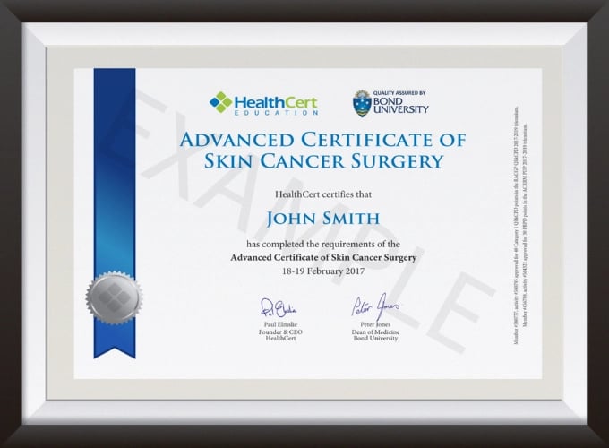 Advanced Certificate of Skin Cancer Surgery example
