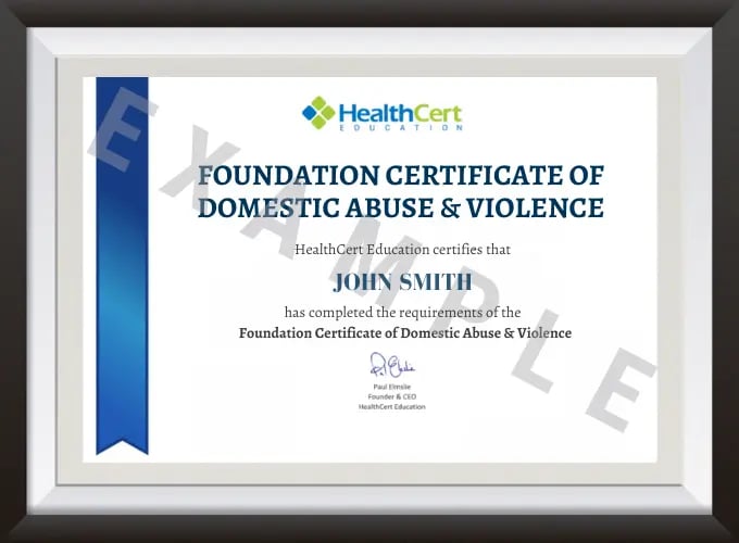 Example of the Foundation Certificate of Domestic Abuse and Violence