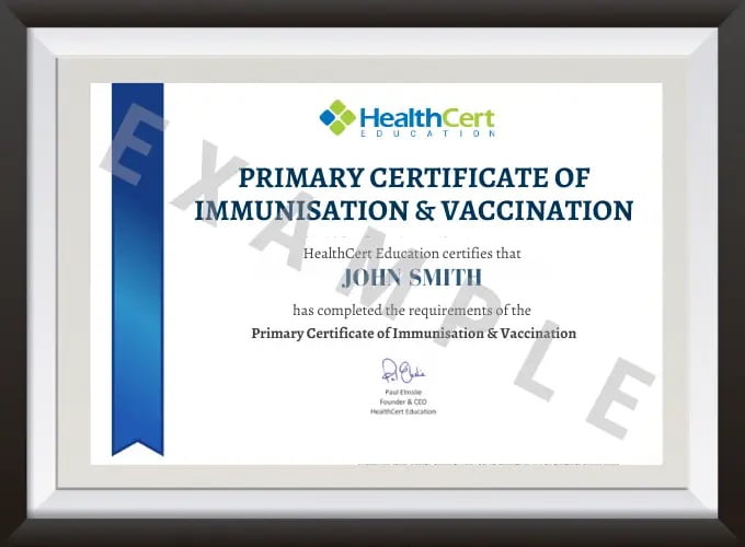 Example of the Primary Certificate of Immunisation and Vaccination