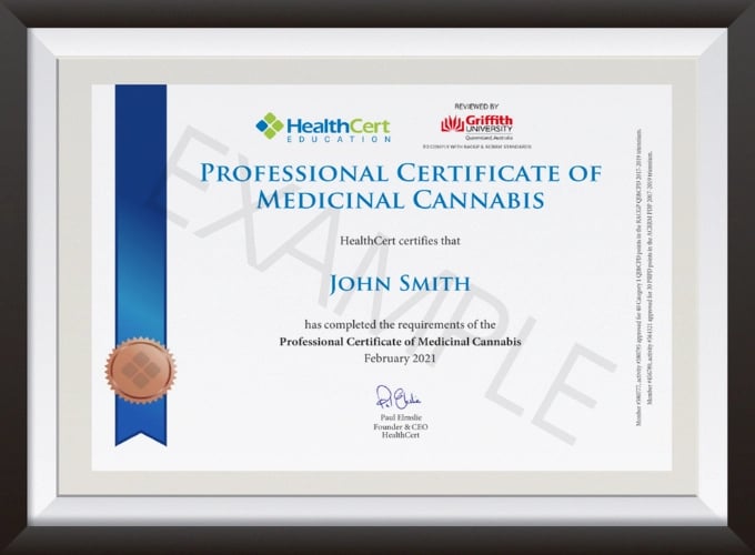 Example of Professional Certificate of Medicinal Cannabis