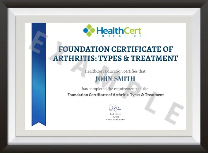 Foundation Certificate of Arthritis: Types and Treatments certificate
