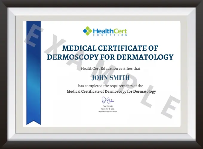 Medical Certificate of Dermoscopy for Dermatology certificate