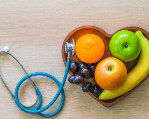 Bowl of fruit with a stethoscope